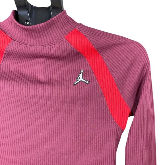 Jordan Women’s Long Sleeve Tight Fit Ribbed Mock Neck Top Pink Red Size S - Picture 4 of 8
